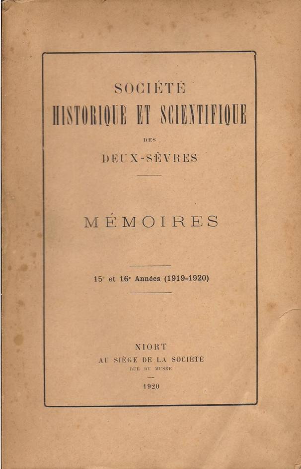 SHSDS : Mémoire Tome XV-XVI (1919-1920)