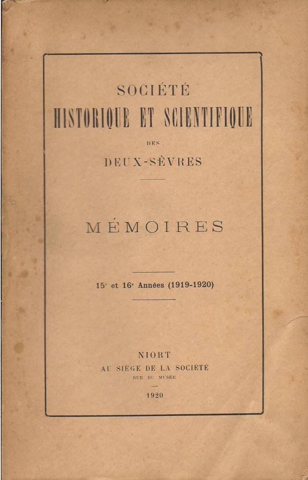 SHSDS : Mémoire Tome XV-XVI (1919-1920)
