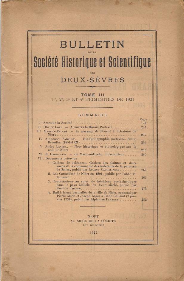 SHSDS : Bulletin, Série 1, TOME III 1r, 2e, 3e et 4e trimestres de 1921